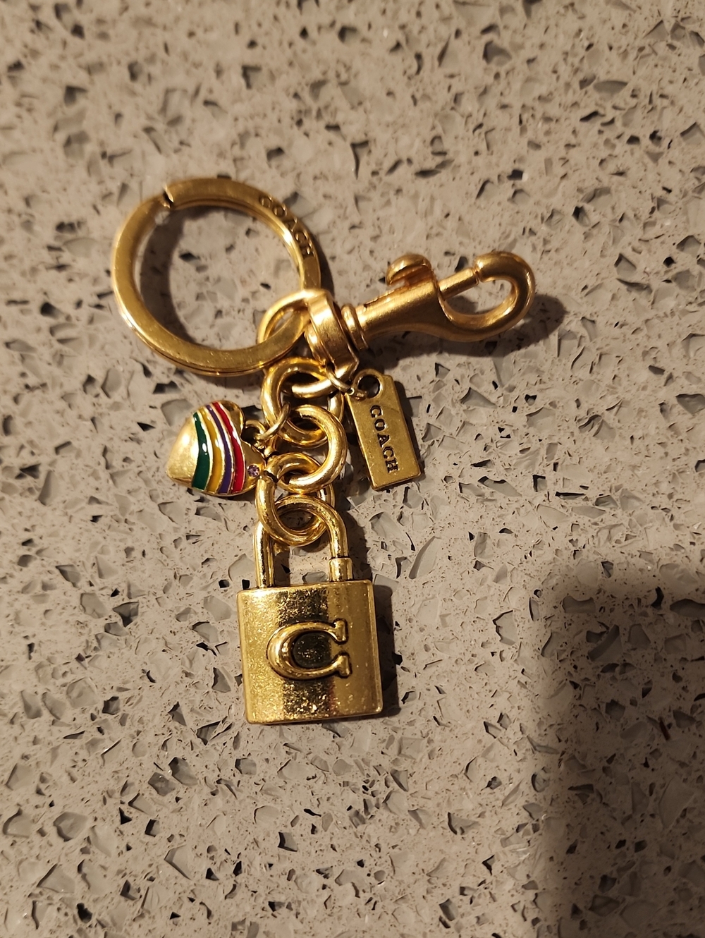 Coach Style Gold-Tone Lock & Charm Keychain with Multicolor Enamel Accent